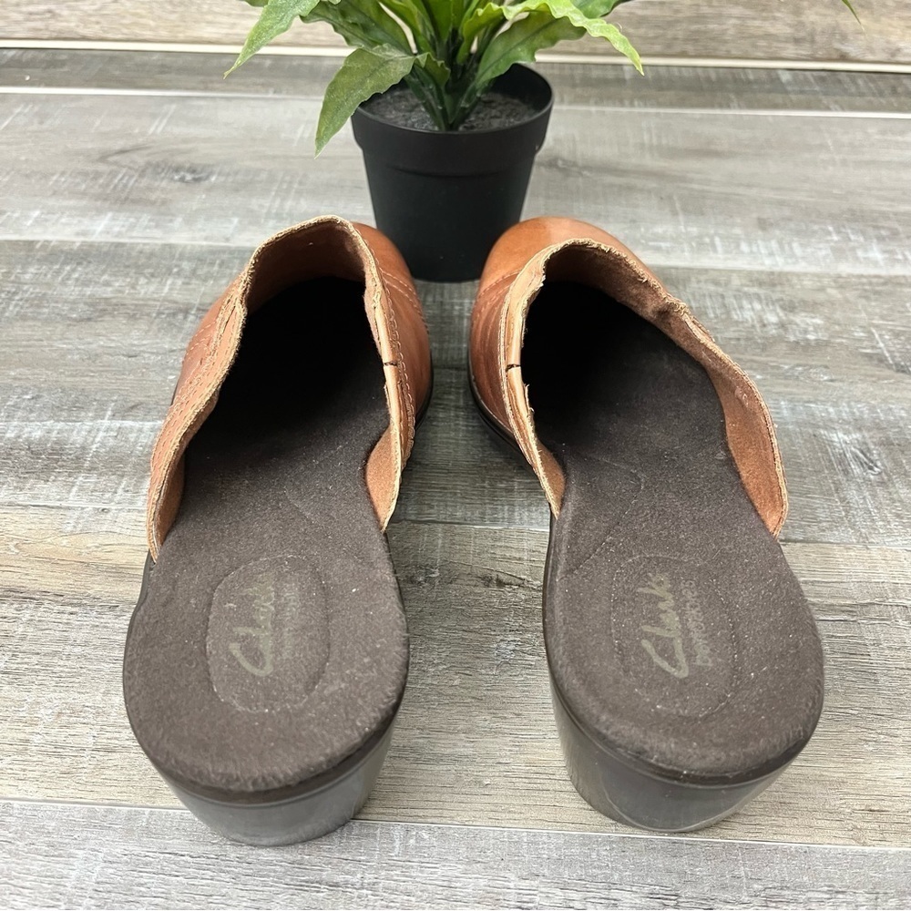 Clarks Bendables Brown Leather Slide Mules Size 8.5 Women’s - Picture 7 of 10